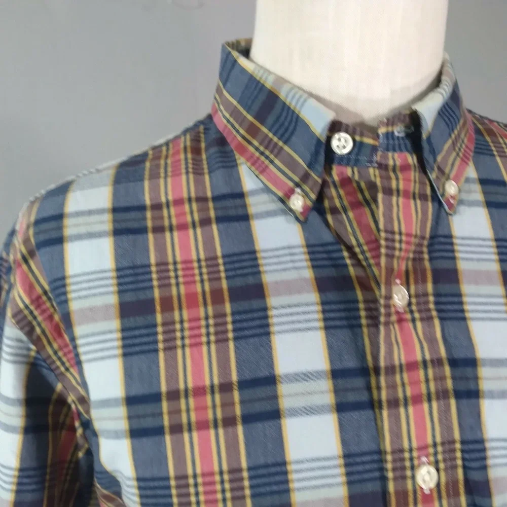 Ralph Lauren shirt mens large blue plaid shorts sleeve cotton Preppy retro